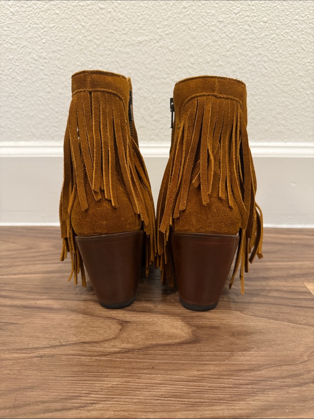 Lucchese Suede Fringe Ankle Boots in Cognac Brown - Picture 5 of 7